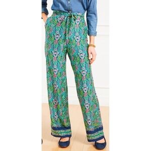 Talbots Womens  Floral Bird Print Wide Leg Pants Ecovero Viscose Large